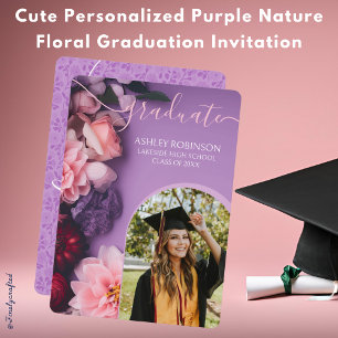 Cute Personalized Purple Nature Floral Graduation Invitation
