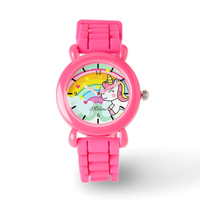 Cute Personalized Rainbow Unicorn Watch (Front)