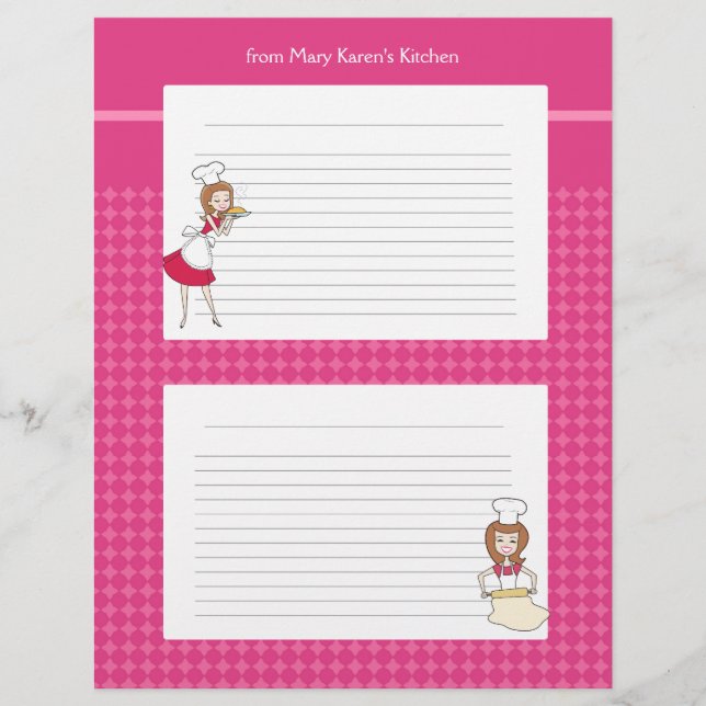 Cute Personalized Recipe Pages (Front)