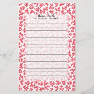 Cute Personalized Red and White Coral Ocean Theme Stationery