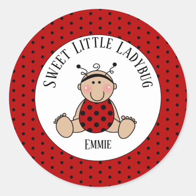 Cute Personalized Red Black White Baby Ladybug    Classic Round Sticker (Front)