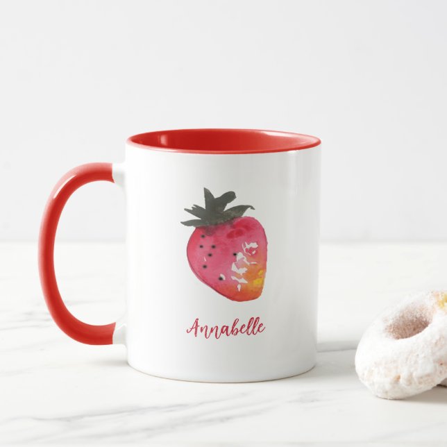 Cute Personalized Red White Valentine Strawberry  Mug (With Donut)
