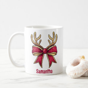 Cute Personalized Reindeer Bow Christmas  Coffee Mug