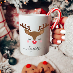 Cute Personalized Reindeer Christmas Coffee Mug