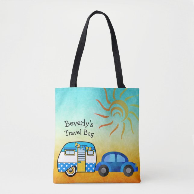 Cute Personalized Road Trip Travel Tote Bag (Front)