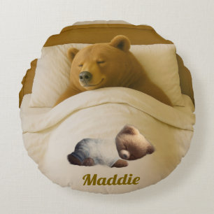 Cute Personalized Round Bear Throw Pillow