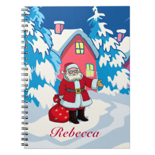 Cute Personalized Santa on a Snowy winter scene Notebook