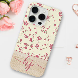 Cute Personalized Shabby Chic Floral Wood Monogram iPhone 15 Pro Case