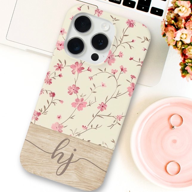 Cute Personalized Shabby Chic Floral Wood Monogram Case-Mate iPhone Case (Creator Uploaded)