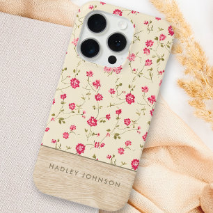 Cute Personalized Shabby Chic Floral Wood Monogram iPhone 15 Pro Case