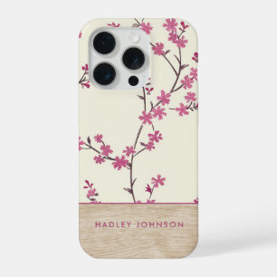 Cute Personalized Shabby Chic Floral Wood Monogram iPhone 15 Pro Case