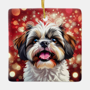 Cute Personalized Shih Tzu Christmas Ceramic Ornament