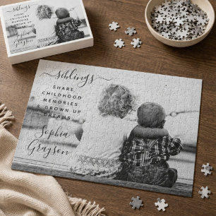 Cute Personalized Sibling Photo Quote Jigsaw Puzzle