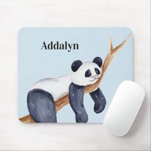 Cute Personalized Sleepy Panda Bear in Tree Mouse Pad