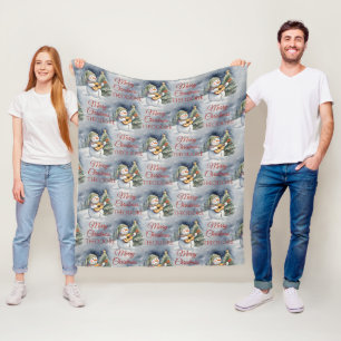 Cute Personalized Snowman Guitar Christmas Fleece Blanket