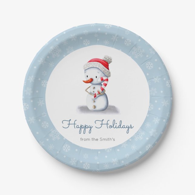 Cute Personalized Snowman Paper Plate (Front)