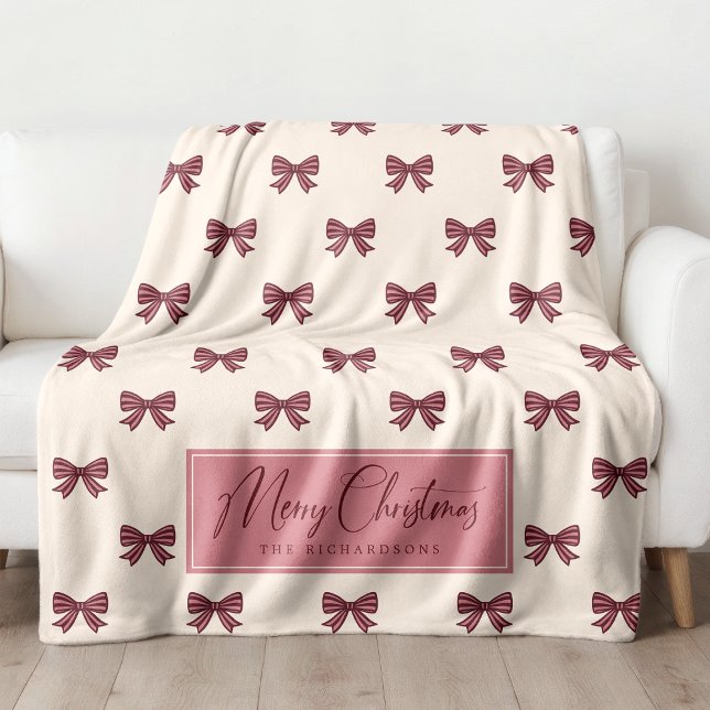 Cute Personalized Striped Bow Pattern Christmas Fleece Blanket (Creator Uploaded)