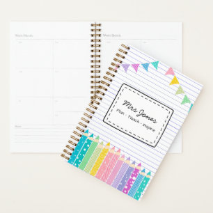 Cute Personalized Teacher Planner Colourful Past