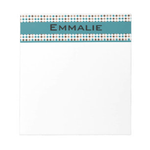 Cute Personalized Teal and Brown Polka Dot Notepad