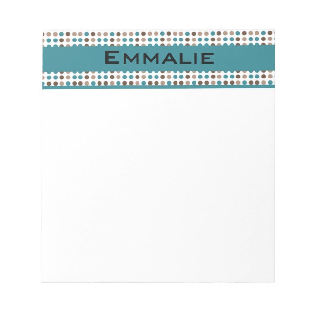 Cute Personalized Teal and Brown Polka Dot Notepad (Front)