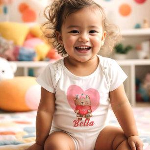 Cute Personalized Teddy Hearts Kids Valentines Day Baby Bodysuit