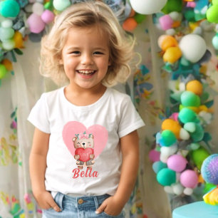 Cute Personalized Teddy Hearts Kids Valentines Day Toddler T-shirt