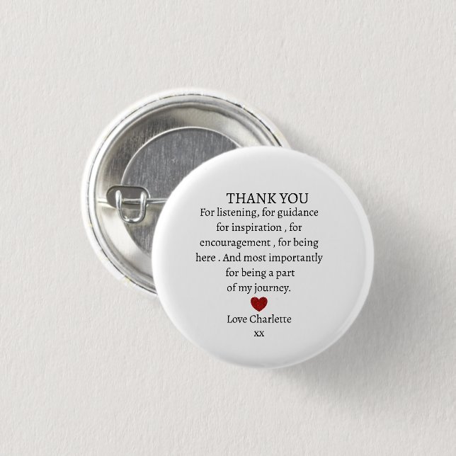cute personalized thank you love  1 inch round button (Front & Back)
