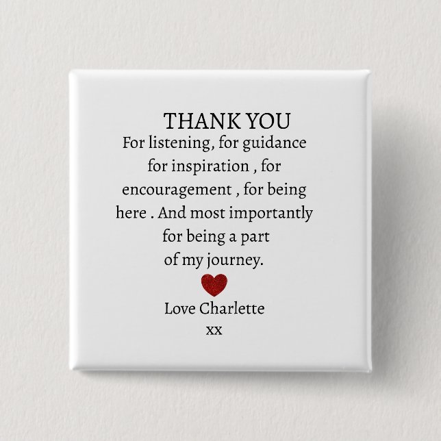 cute personalized thank you love  2 inch square button (Front)