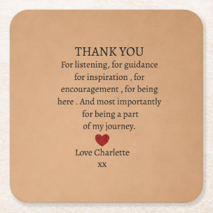 cute personalized thank you love square paper coaster
