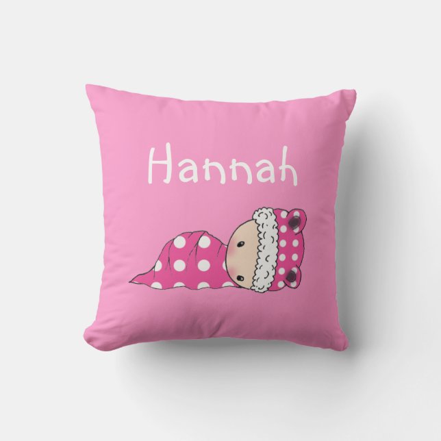 Cute Personalized Throw Pillow For Baby Girl (Front)