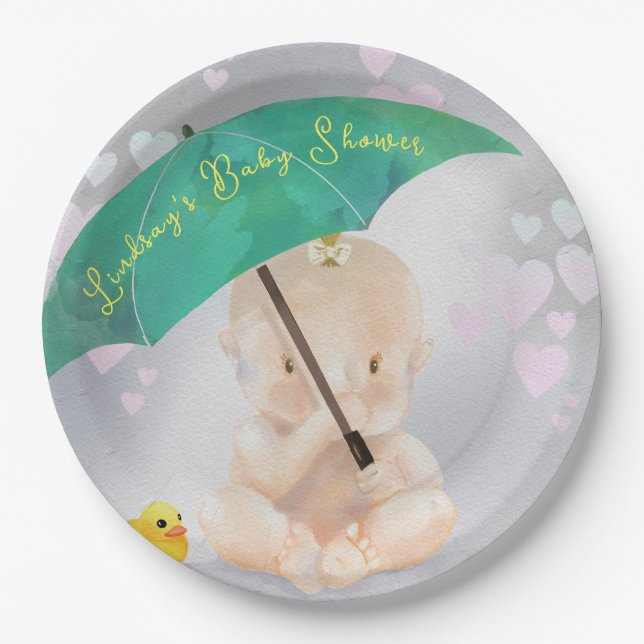 Cute Personalized Tiny Watercolor Baby Shower Paper Plate (Front)