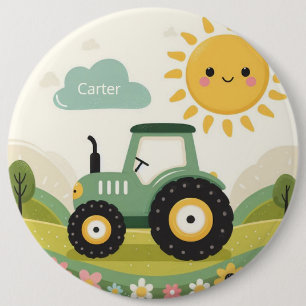 Cute, personalized tractor/farm 6 inch round button