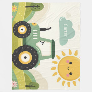 Cute, personalized tractor/farm fleece blanket