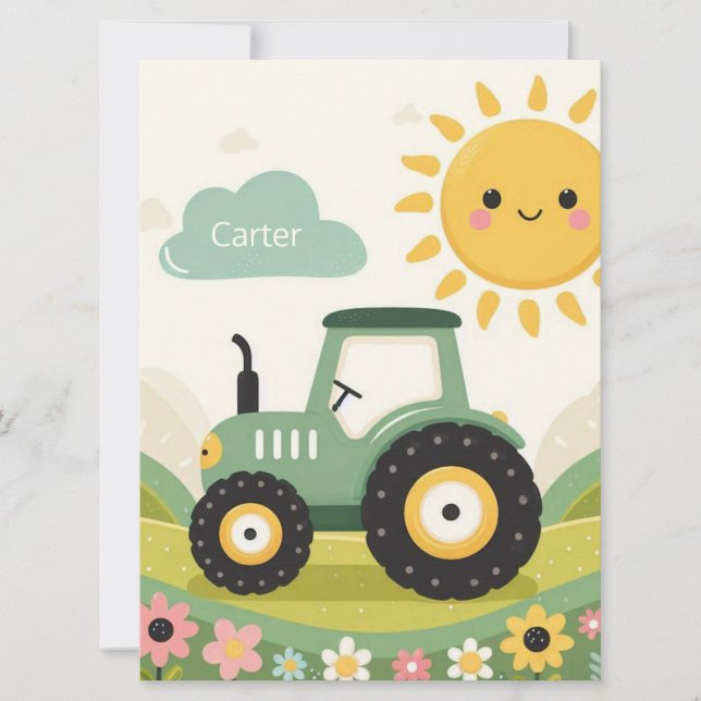 Cute, personalized tractor/farm holiday card (Front)