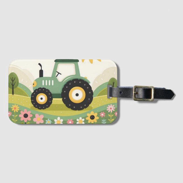 Cute, personalized tractor/farm luggage tag (Front Horizontal)