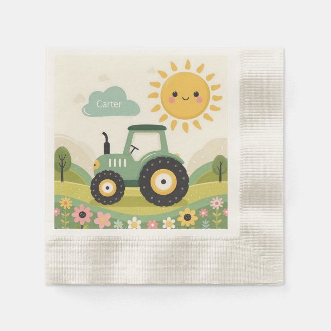 Cute, personalized tractor/farm napkin (Front)