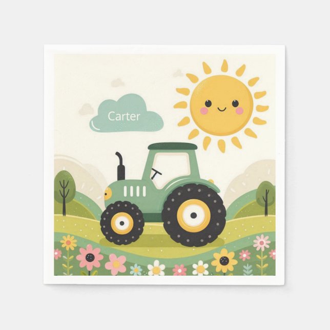 Cute, personalized tractor/farm napkin (Front)