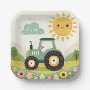 Cute, personalized tractor/farm paper plate