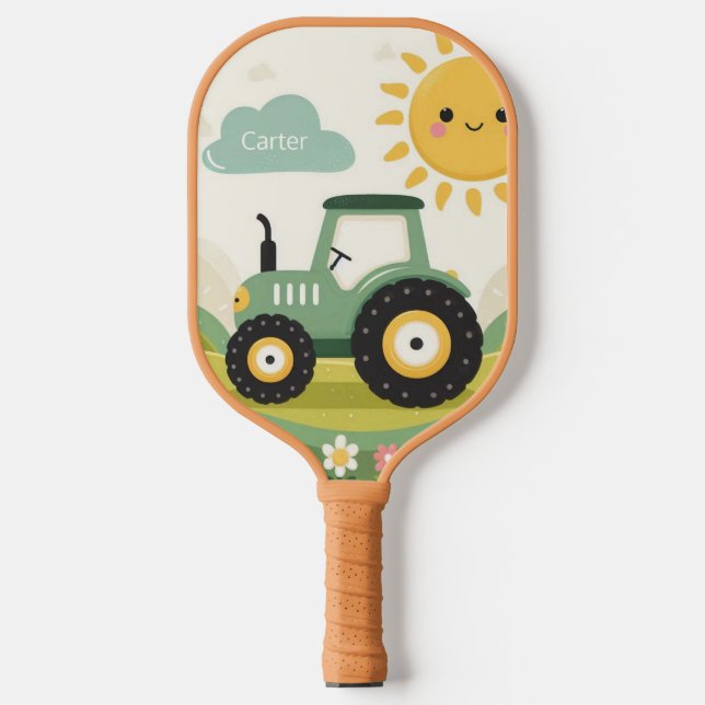 Cute, personalized tractor/farm pickleball paddle (Front)