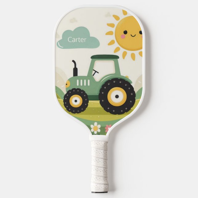 Cute, personalized tractor/farm pickleball paddle (Front)