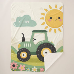 Cute, personalized tractor/farm sherpa blanket