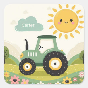 Cute, personalized tractor/farm square sticker