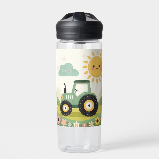 Cute, personalized tractor/farm water bottle (Front)