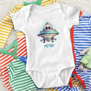 Cute Personalized Ufo Baby Bodysuit
