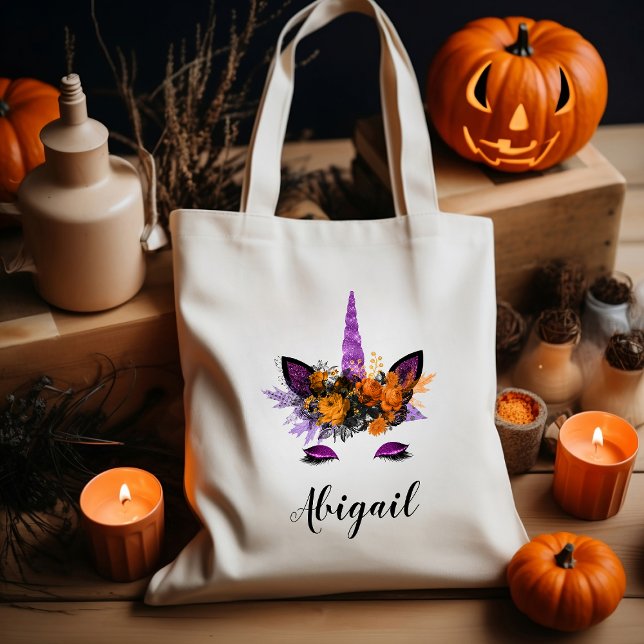 Cute Personalized Unicorn Purple Glitter Halloween Tote Bag (Creator Uploaded)