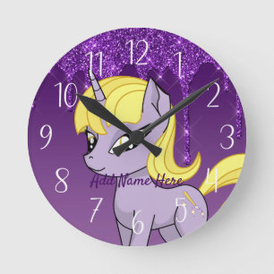 Cute Personalized Unicorn Round Clock