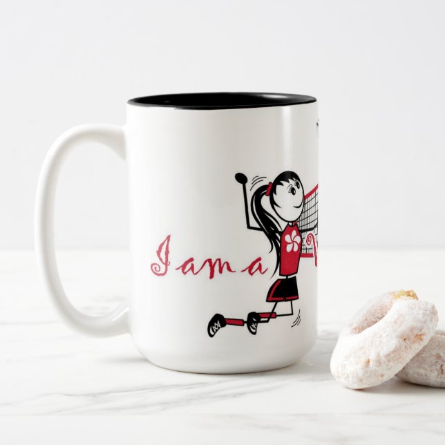 Cute Personalized Volleyball Girl Two-Tone Coffee Mug (With Donut)
