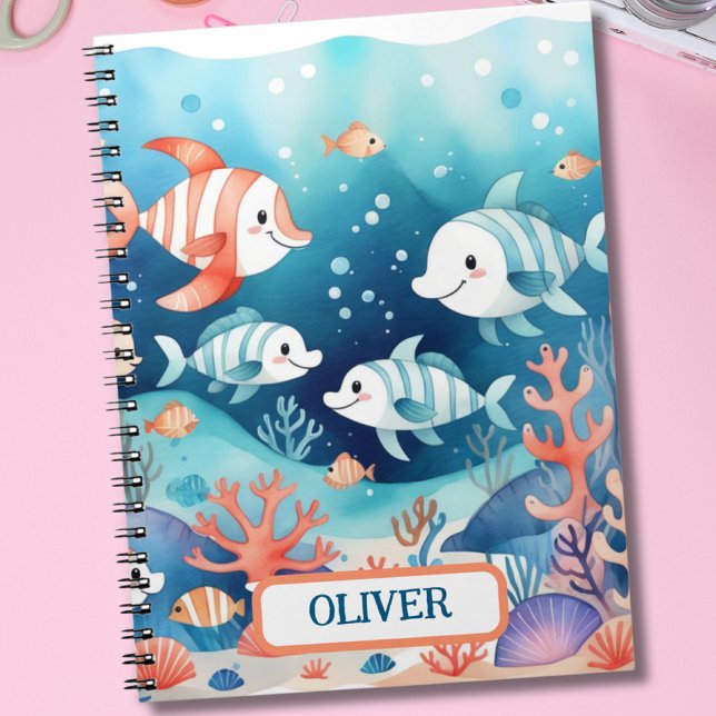 Cute Personalized Watercolor Coral Fish  Notebook (Creator Uploaded)