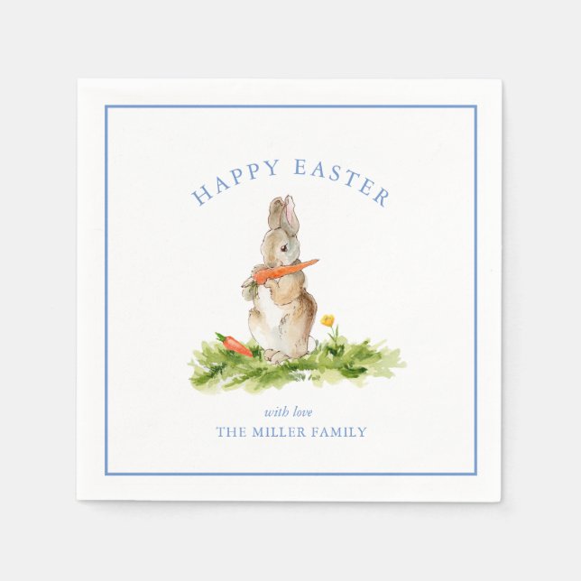 Cute Personalized watercolor Easter Bunny  Napkin (Front)
