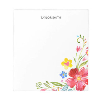 Cute Personalized Watercolor Floral Colourful Notepad